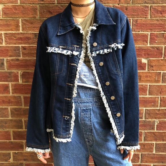 🔥90’s/Y2K Vtg Frayed Denim Jacket🔥 - Picture 1 of 4